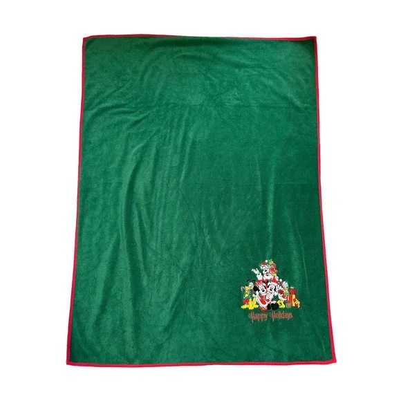 Disney Parks Green Red Trim Happy Holidays Blanket Mickey Minnie Friends Fab 5